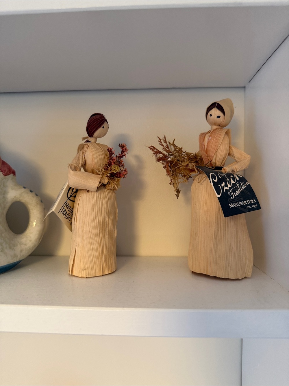 Handcrafted Corn Husk Dolls with Dried Floral Bouquets